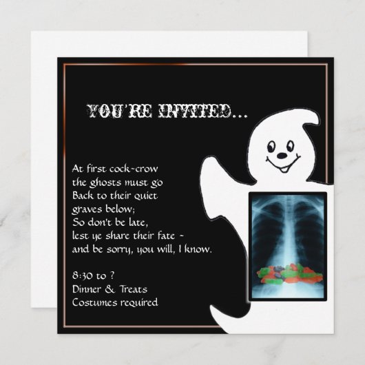 Cute Ghost met Snoep Halloween Party Uitnodigingen (Voorkant / Achterkant)
