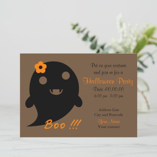 Cute Ghost met ventilator en woord "Boo" Kaart (Staand voorkant)