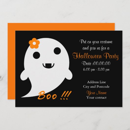 Cute Ghost met ventilator en woord "Boo" Kaart (Voorkant / Achterkant)