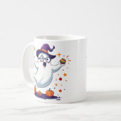 Cute Ghost Mug with Pumpkins and Witch Hat Koffiemok (Voorkant links)