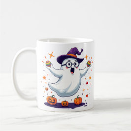 Cute Ghost Mug with Pumpkins and Witch Hat Koffiemok