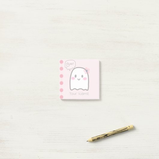 Cute Ghost Name Waterverf Pink Notes (Op bureau)