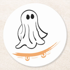 Cute ghost on skateboard ronde kartonnen onderzetter