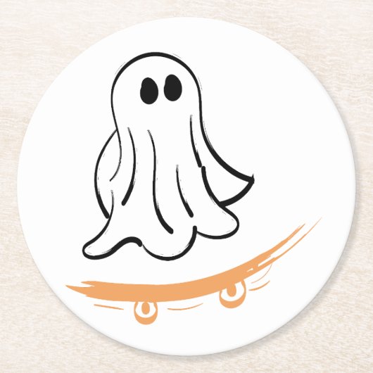 Cute ghost on skateboard ronde kartonnen onderzetter (Voorkant)