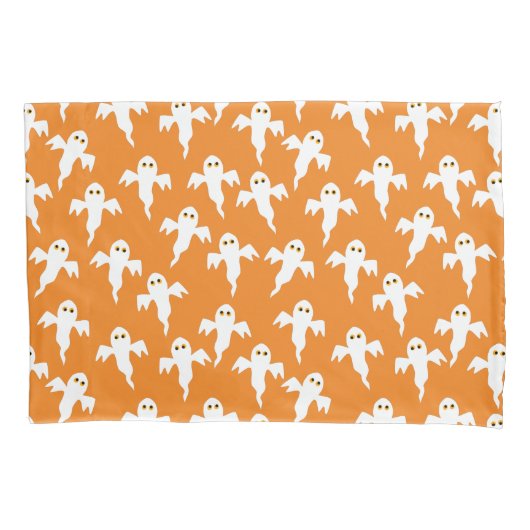 Cute Ghost Oranje Halloween Kussensloop (Voorkant-Links)