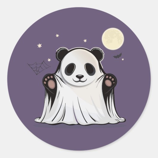 Cute Ghost Panda Under the Moon  Ronde Sticker (Voorkant)