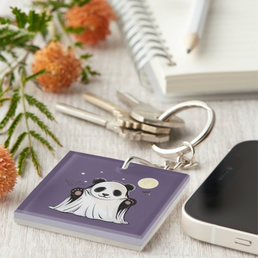 Cute Ghost Panda Under the Moon  Sleutelhanger (Voorkant Rechts)
