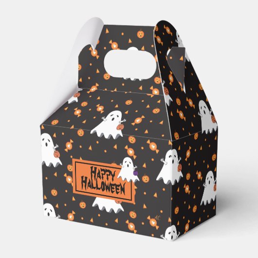 Cute Ghost Pattern Halloween Black Favor Box Bedankdoosjes (Voorkant Zijde)