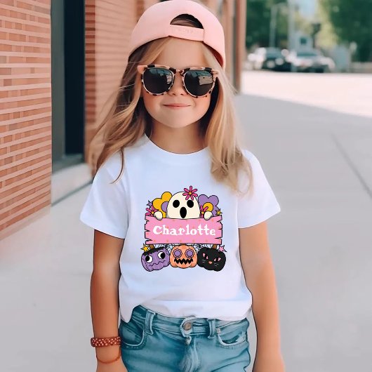 Cute Ghost Personalized Girl Name Halloween Kinder Shirts