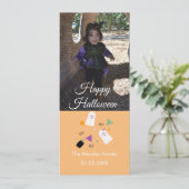Cute Ghost Pumpkin Confetti Oranje Fotokaart Feestdagenkaart (Staand voorkant)