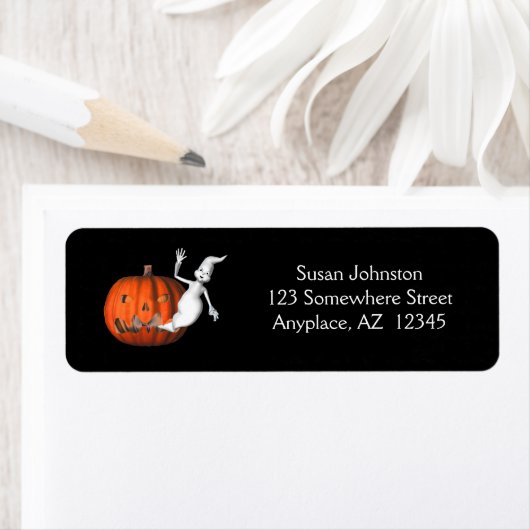 Cute Ghost Pumpkin Halloween Adres Etiket (Insitu)