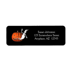 Cute Ghost Pumpkin Halloween Adres Etiket