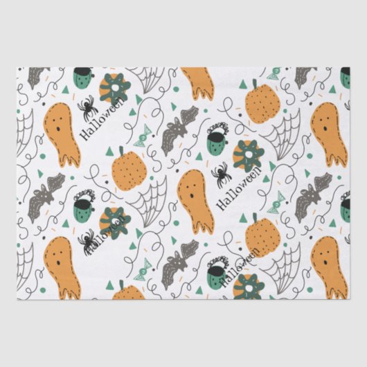Cute Ghost Pumpkin Halloween Doodles Illustraties Tissuepapier (Voorkant)