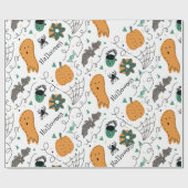 Cute Ghost Pumpkin Halloween Doodles Illustrations Cadeaupapier (Vlak)