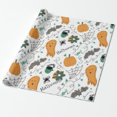 Cute Ghost Pumpkin Halloween Doodles Illustrations Cadeaupapier (Uitgerold)