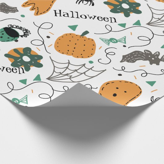 Cute Ghost Pumpkin Halloween Doodles Illustrations Cadeaupapier (Hoek)