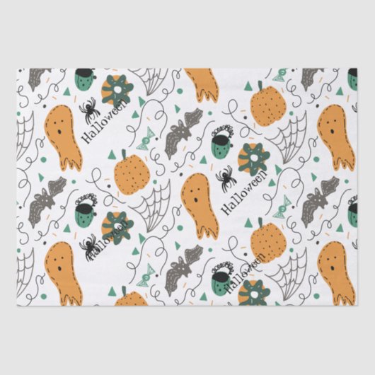 Cute Ghost Pumpkin Halloween Doodles Illustrations Tissuepapier (Voorkant)