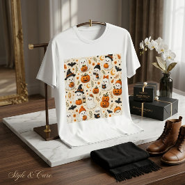 Cute Ghost & Pumpkin Halloween-motief T-shirt