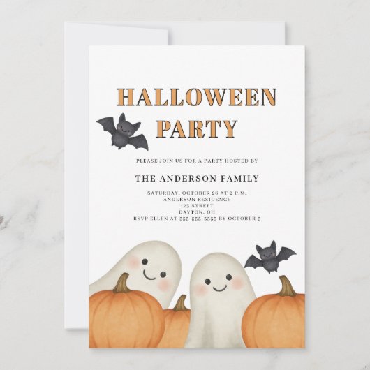 Cute Ghost Pumpkin Halloween Party  Kaart (Voorkant)