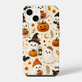 Cute Ghost & Pumpkin Halloween-patroon iPhone 14 Hoesje