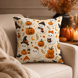 Cute Ghost & Pumpkin Halloween Patroon Kussen