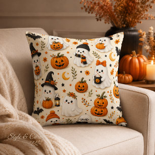 Cute Ghost & Pumpkin Halloween Patroon Kussen