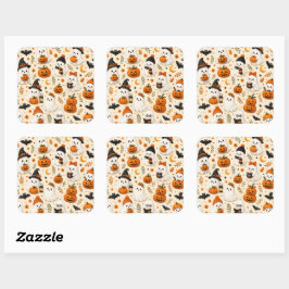 Cute Ghost & Pumpkin Halloween Patroon Vierkante Sticker