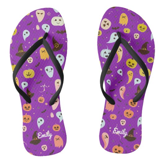 Cute ghost Pumpkin Halloween Personalized  Teenslippers (Voetbed)