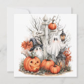 Cute Ghost & Pumpkin Patch Halloween Wenskaart (Voorkant)