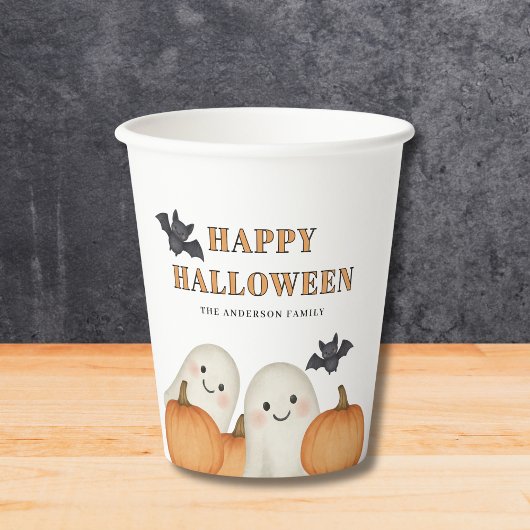 Cute Ghost Pumpkin Personalized Halloween Party  Papieren Bekers