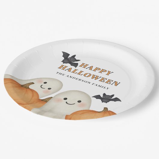 Cute Ghost Pumpkin Personalized Halloween Party  Papieren Bordje (Gekanteld)