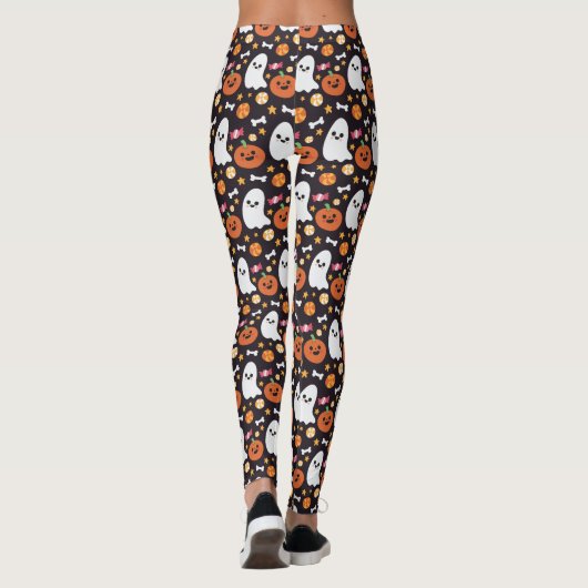 Cute Ghost, Pumpkin & Snoep Halloween Pattern Leggings (Achterkant)