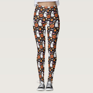 Cute Ghost, Pumpkin & Snoep Halloween Pattern Leggings