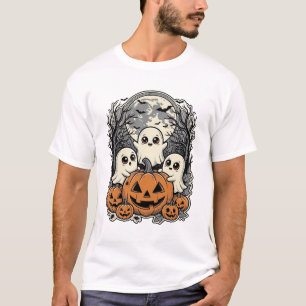 Cute Ghost Pumpkin T-shirt Vintage Gravure Hallowe