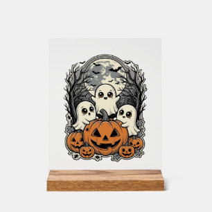 Cute Ghost Pumpkin T-shirt Vintage Gravure Hallowe Acryl Bord