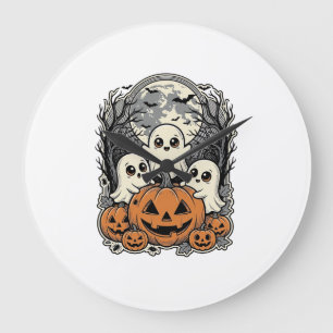 Cute Ghost Pumpkin T-shirt Vintage Gravure Hallowe Grote Klok