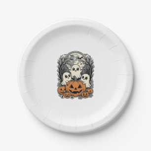 Cute Ghost Pumpkin T-shirt Vintage Gravure Hallowe Papieren Bordje