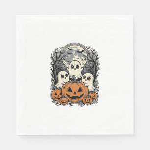 Cute Ghost Pumpkin T-shirt Vintage Gravure Hallowe Servet