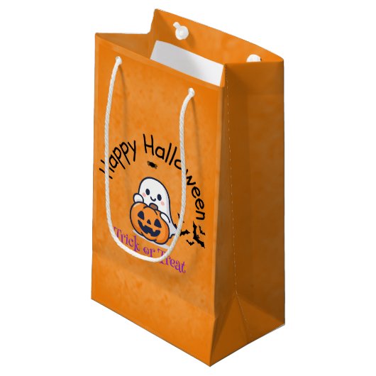 Cute Ghost & Pumpkin Trick or Treat Klein Cadeauzakje (Voorkant Gekanteld)