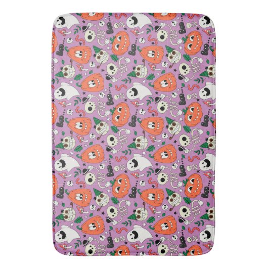 Cute Ghost Pumpkins and Skeletons Badmat (Voorkant Verticaal)
