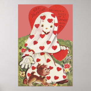 Cute Ghost Puppy Dog Heart Valentijn Poster