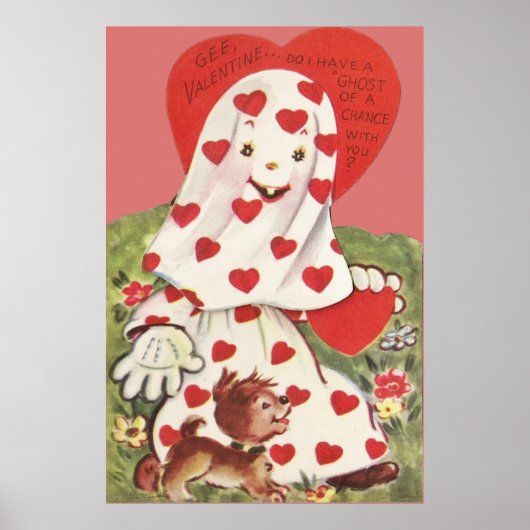 Cute Ghost Puppy Dog Heart Valentijn Poster (Voorkant)