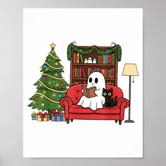 Cute Ghost Reading Christmas, Christmas Ghost Book Poster (Voorkant)