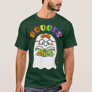 Cute Ghost Reading Library Books Halloween Teacher T-shirt