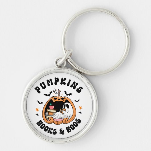 Cute Ghost Reading Pumpkins Books and Boos Sleutelhanger (Voorkant)