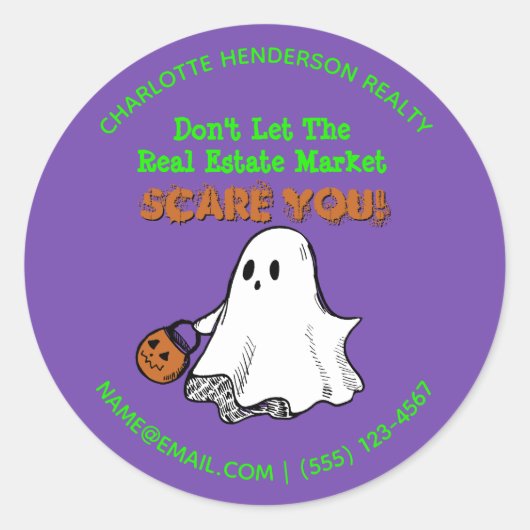 Cute Ghost Real Estate Pop by Halloween Ronde Sticker (Voorkant)