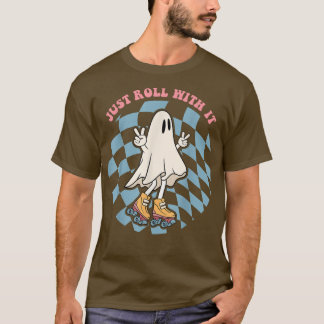 Cute Ghost Riding on Roller Schaatsen Funny Hallow T-shirt