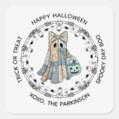 Cute Ghost Round Sticker – Happy Halloween Design (Voorkant)