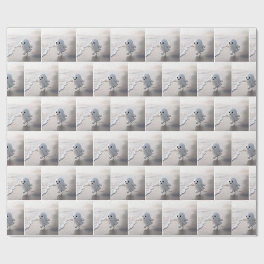 Cute Ghost Running On a Beach Cadeaupapier (Vlak)