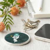 Cute Ghost Silly Face Wearing Top Hat Skull Cane Sleutelhanger (Zijkant)